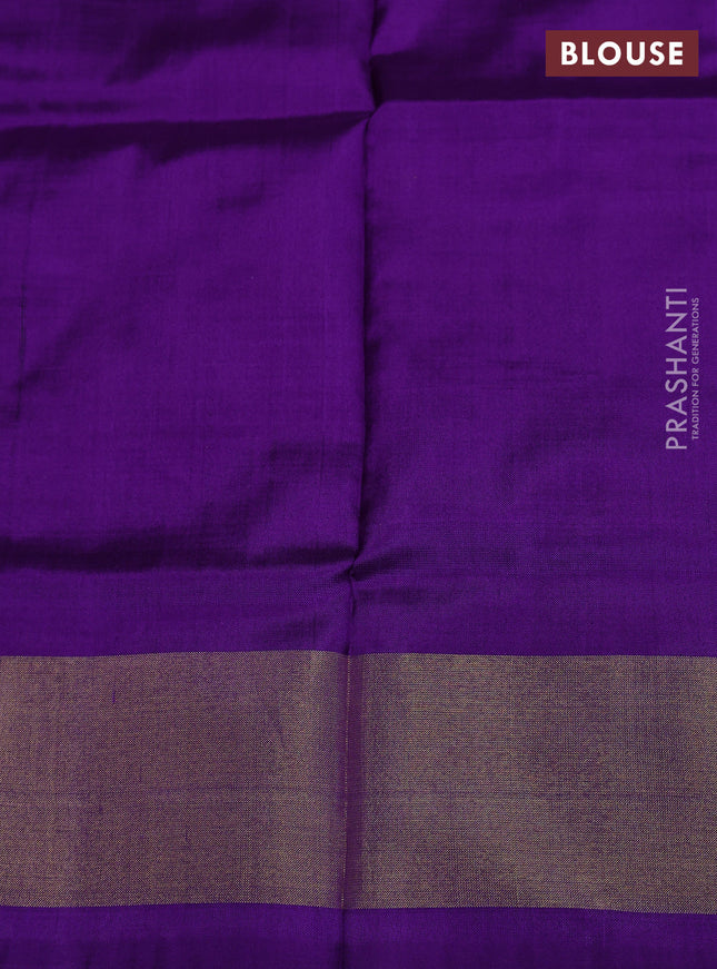 Ikat silk kids lehenga light green and violet with allover ikat weaves and long ikat woven zari border