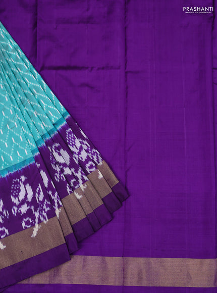 Ikat silk kids lehenga teal blue and violet with allover ikat weaves and long ikat woven zari border