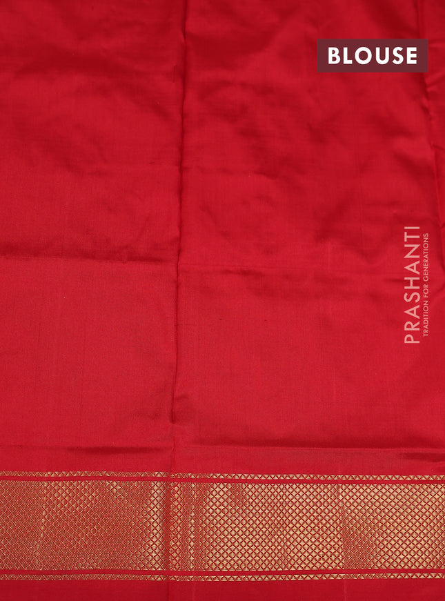 Ikat silk kids lehenga teal blue and red with allover ikat weaves and long ikat woven zari border