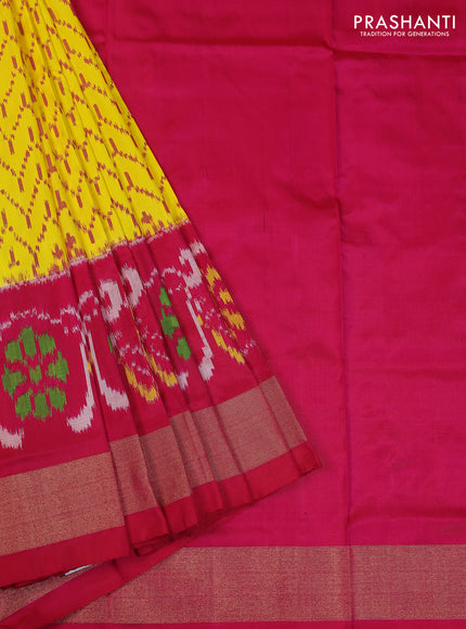 Ikat silk kids lehenga lime yellow and pink with allover ikat weaves and long ikat woven zari border