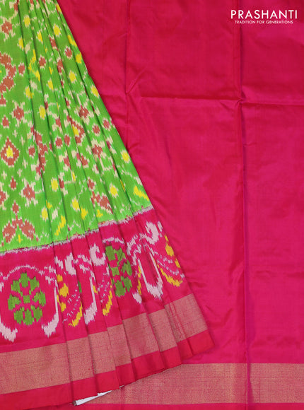 Ikat silk kids lehenga light green and pink with allover ikat weaves and long ikat woven zari border
