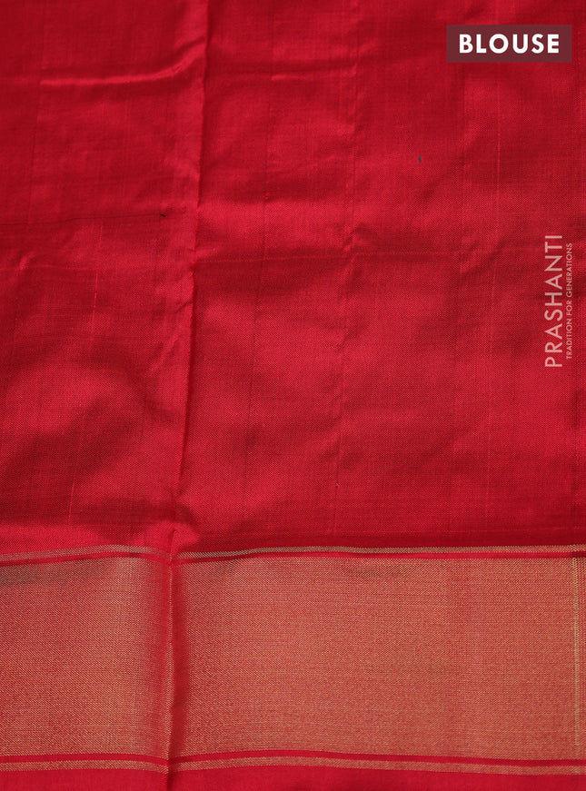 Ikat silk kids lehenga green and red with allover ikat weaves and long ikat woven zari border