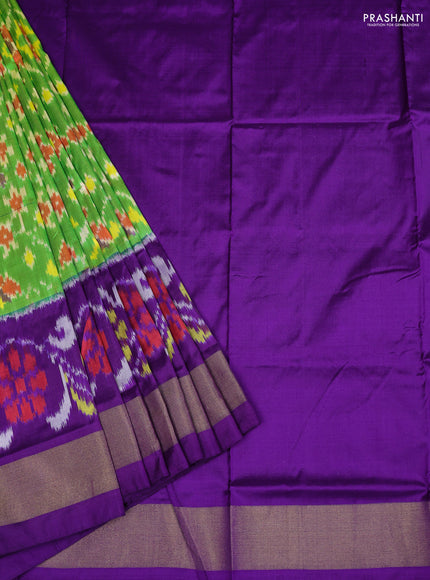 Ikat silk kids lehenga light green and violet with allover ikat weaves and long ikat woven zari border