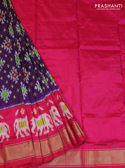 Ikat silk kids lehenga violet and pink with allover ikat weaves and long ikat woven zari border