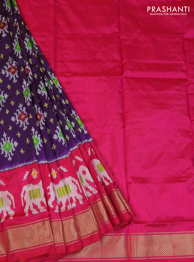 Ikat silk kids lehenga violet and pink with allover ikat weaves and long ikat woven zari border