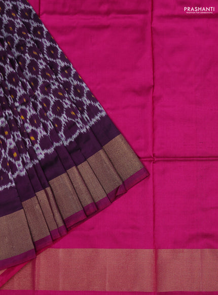 Ikat silk kids lehenga deep purple and pink with allover ikat weaves and long ikat woven zari border