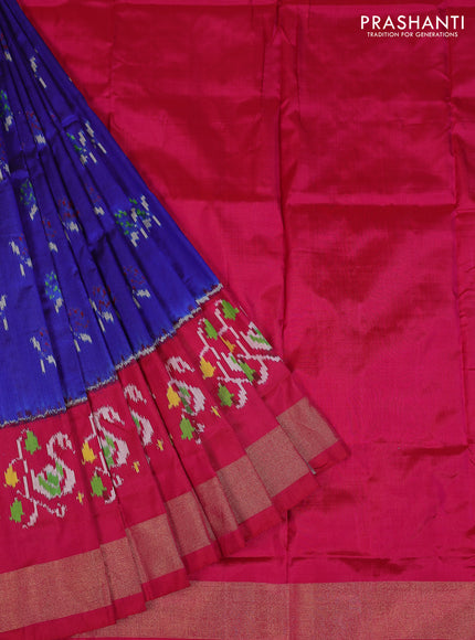 Ikat silk kids lehenga blue and pink with allover ikat weaves and long ikat woven zari border