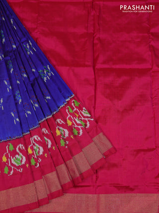 Ikat silk kids lehenga blue and pink with allover ikat weaves and long ikat woven zari border