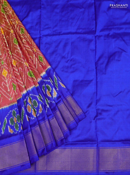 Ikat silk kids lehenga dual shade of pink and blue with allover ikat weaves and long ikat woven zari border