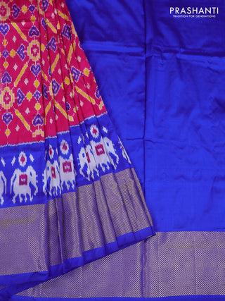 Ikat silk kids lehenga pink and blue with allover ikat weaves and long ikat woven zari border