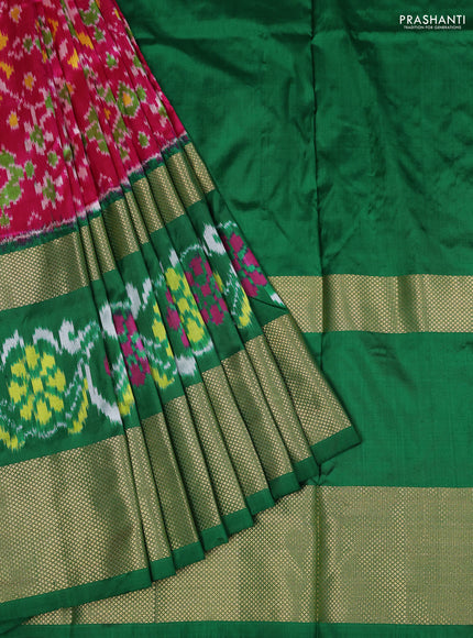 Ikat silk kids lehenga pink and green with allover ikat weaves and long ikat woven zari border