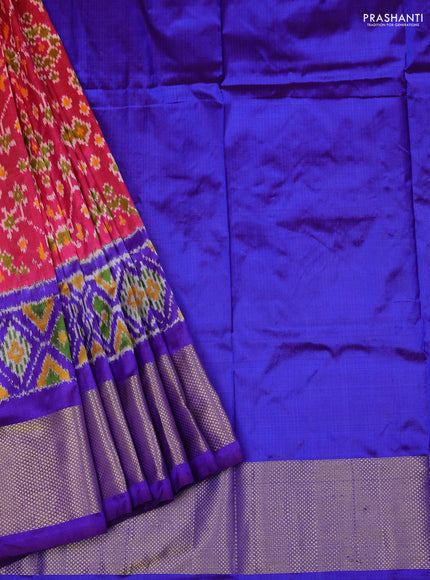 Ikat silk kids lehenga pink and blue with allover ikat weaves and long ikat woven zari border