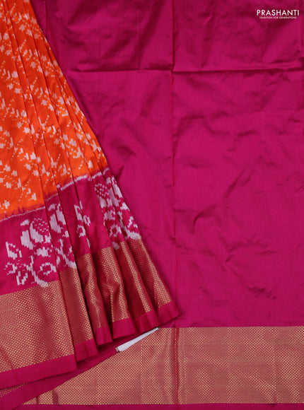 Ikat silk kids lehenga orange and pink with allover ikat weaves and long ikat woven zari border