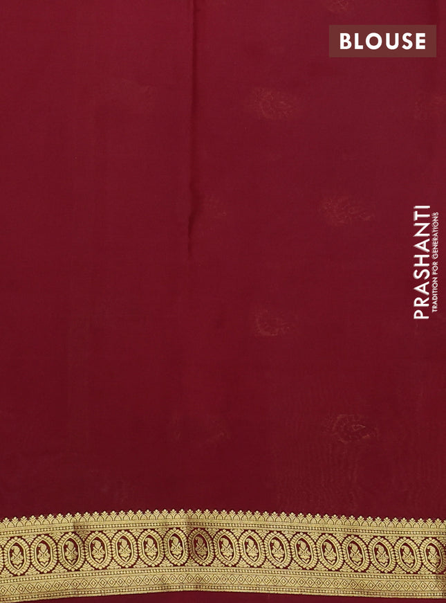 Pure mysore silk saree mehendi green and maroon with allover pen kalamkari prints and zari woven border