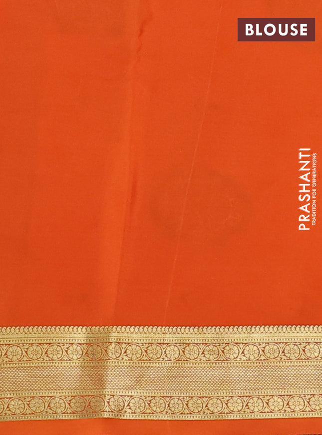 Pure mysore silk saree cream and orange with allover pen kalamkari prints and zari woven border