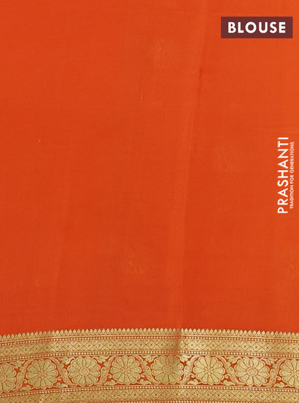 Pure mysore silk saree mehendi green and orange with allover pen kalamkari prints and zari woven border