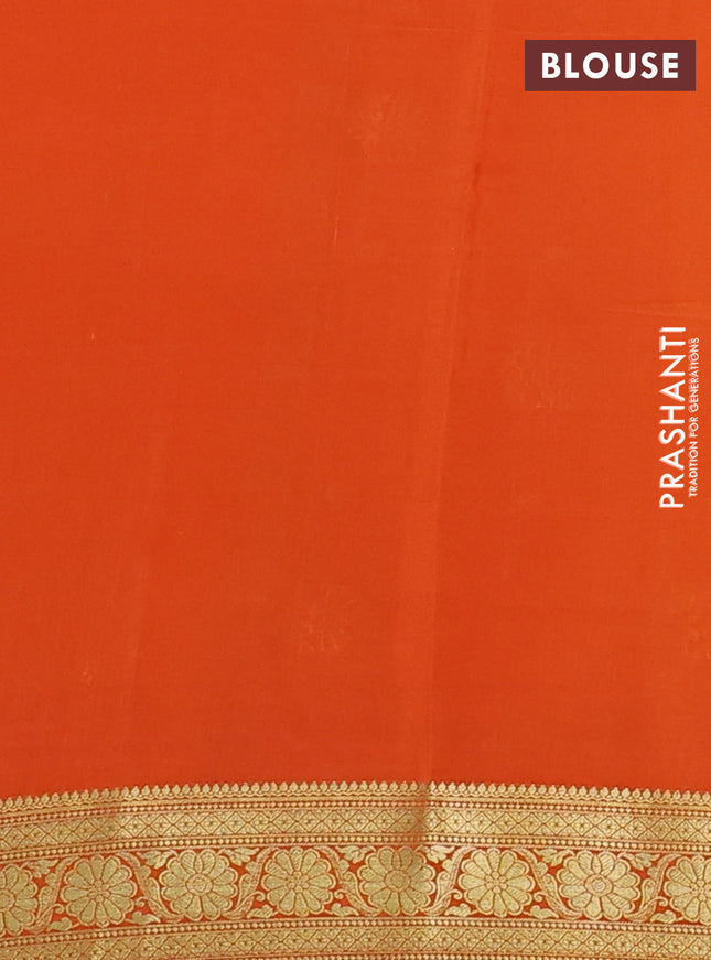 Pure mysore silk saree mehendi green and orange with allover pen kalamkari prints and zari woven border