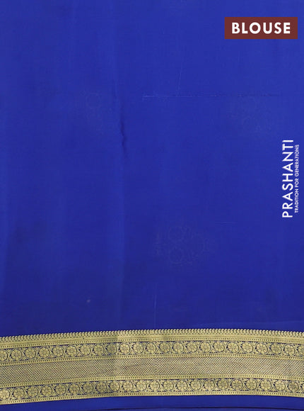 Pure mysore silk saree dark sandal and blue with allover pen kalamkari prints and zari woven border