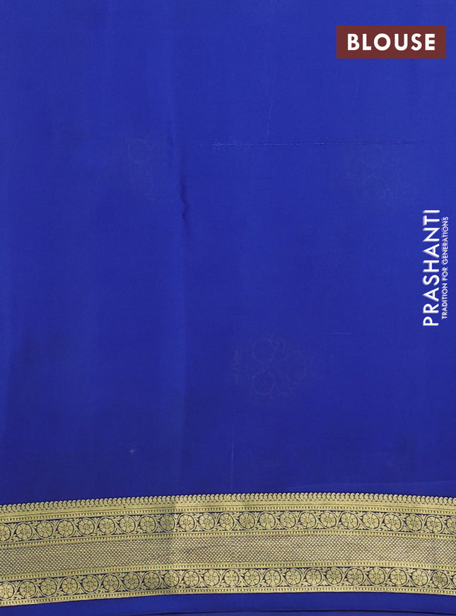 Pure mysore silk saree dark sandal and blue with allover pen kalamkari prints and zari woven border
