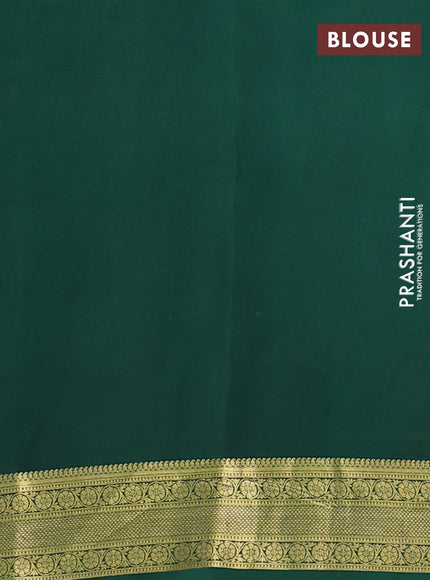 Pure mysore silk saree cs blue and green with allover pen kalamkari prints and zari woven border