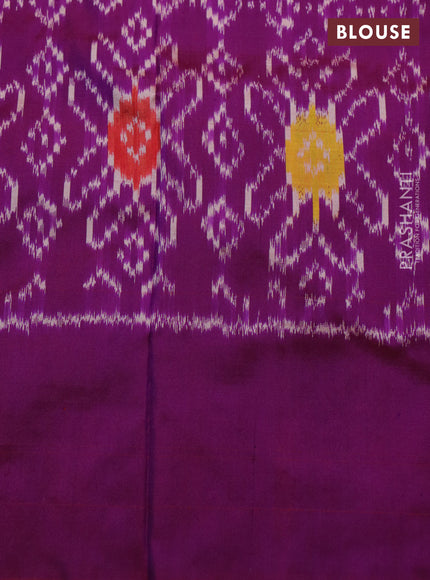 Pochampally silk saree mild peach and purple with allover ikat weaves and long ikat woven border