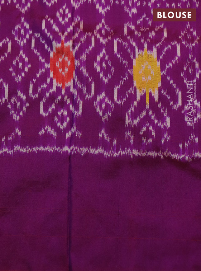 Pochampally silk saree mild peach and purple with allover ikat weaves and long ikat woven border