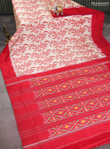 Pochampally silk saree cream and red with allover ikat weaves and simple border