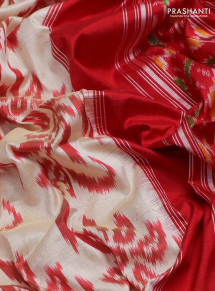 Pochampally silk saree cream and red with allover ikat weaves and simple border