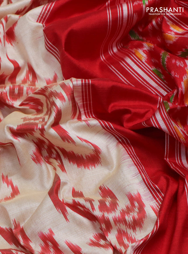 Pochampally silk saree cream and red with allover ikat weaves and simple border