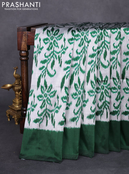 Pochampally silk saree grey and green with allover ikat weaves and simple border