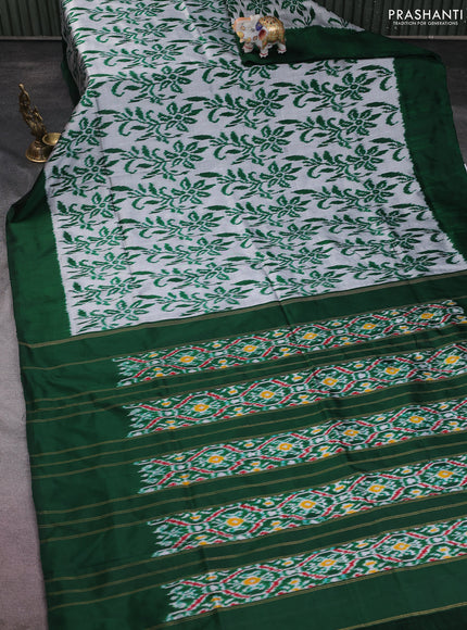 Pochampally silk saree grey and green with allover ikat weaves and simple border
