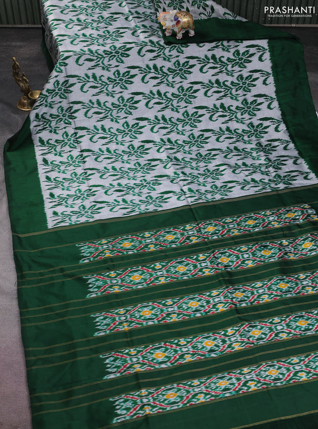 Pochampally silk saree grey and green with allover ikat weaves and simple border