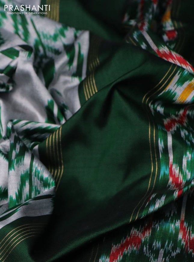 Pochampally silk saree grey and green with allover ikat weaves and simple border