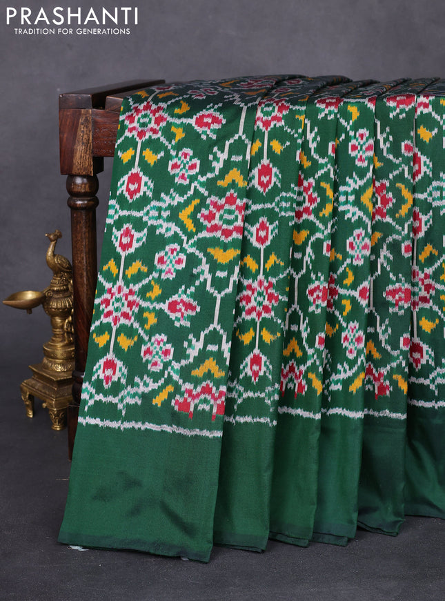 Pochampally silk saree green with allover ikat weaves and simple border