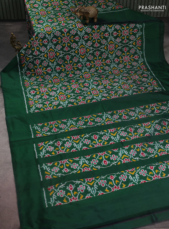 Pochampally silk saree green with allover ikat weaves and simple border