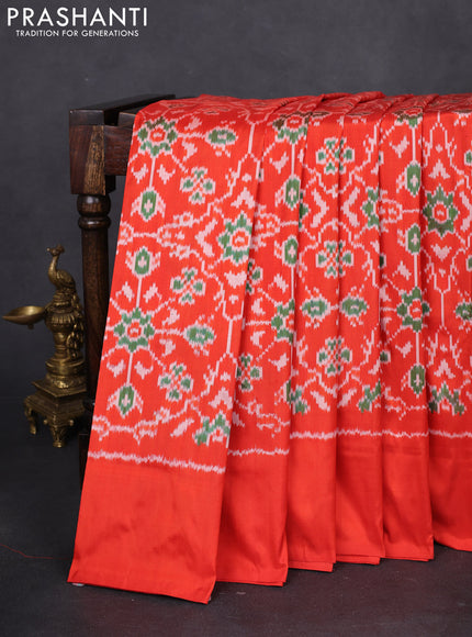 Pochampally silk saree orange with allover ikat weaves and simple border