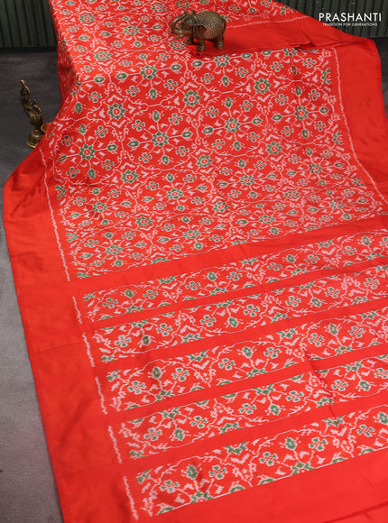 Pochampally silk saree orange with allover ikat weaves and simple border