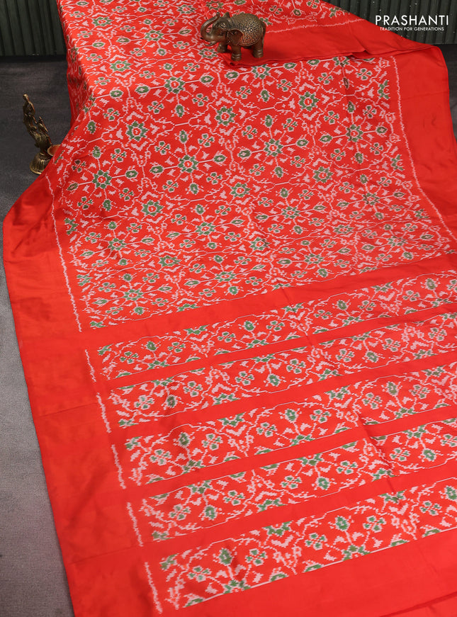 Pochampally silk saree orange with allover ikat weaves and simple border