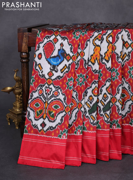 Pochampally silk saree grey and maroon with allover patola weaves and rettapet woven border