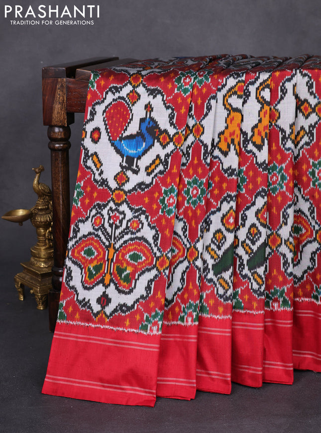 Pochampally silk saree grey and maroon with allover patola weaves and rettapet woven border