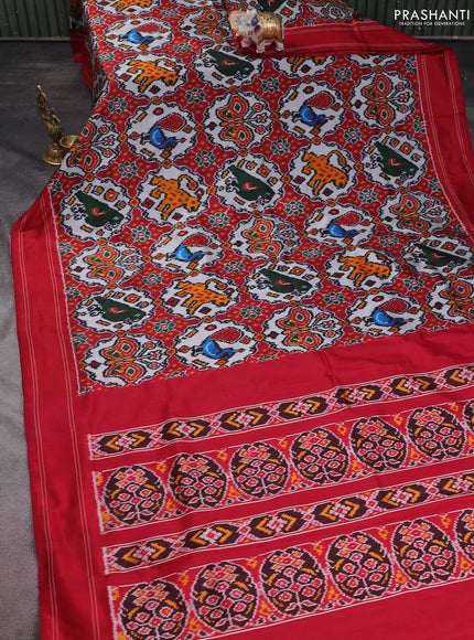 Pochampally silk saree grey and maroon with allover patola weaves and rettapet woven border