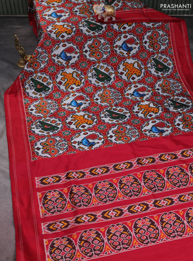 Pochampally silk saree grey and maroon with allover patola weaves and rettapet woven border