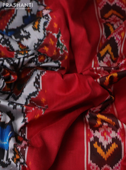 Pochampally silk saree grey and maroon with allover patola weaves and rettapet woven border