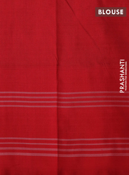 Pochampally silk saree green and red with allover ikat weaves and rettapet woven border