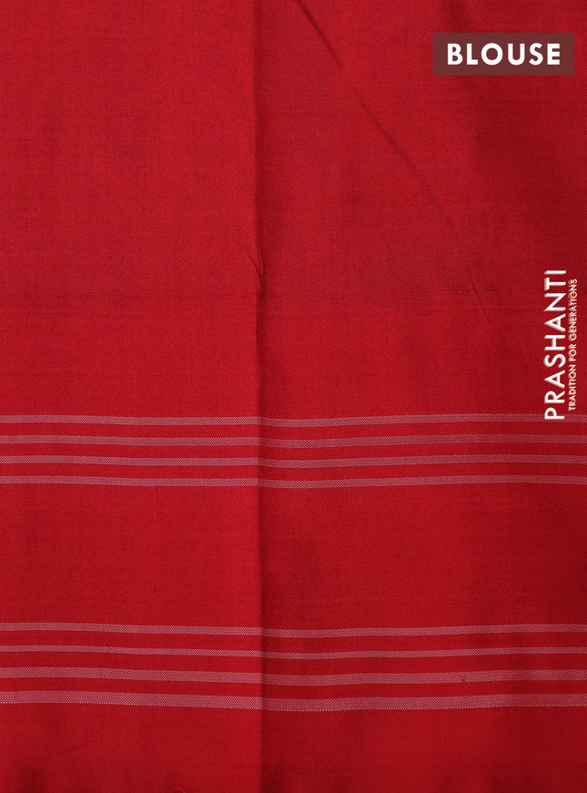 Pochampally silk saree green and red with allover ikat weaves and rettapet woven border