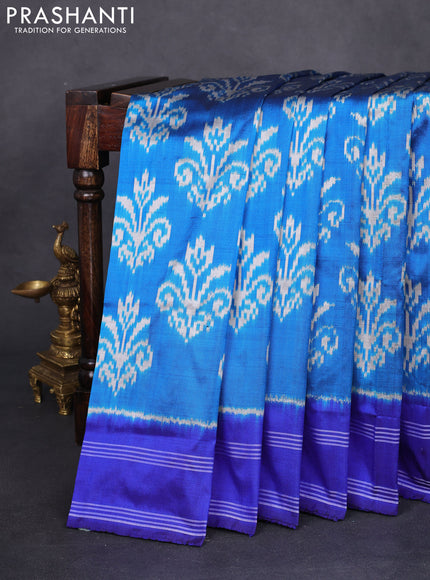 Pochampally silk saree cs blue and blue with allover ikat butta weaves and rettapet woven border