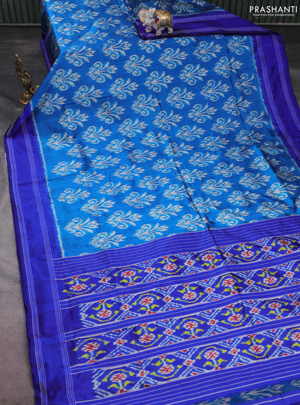 Pochampally silk saree cs blue and blue with allover ikat butta weaves and rettapet woven border