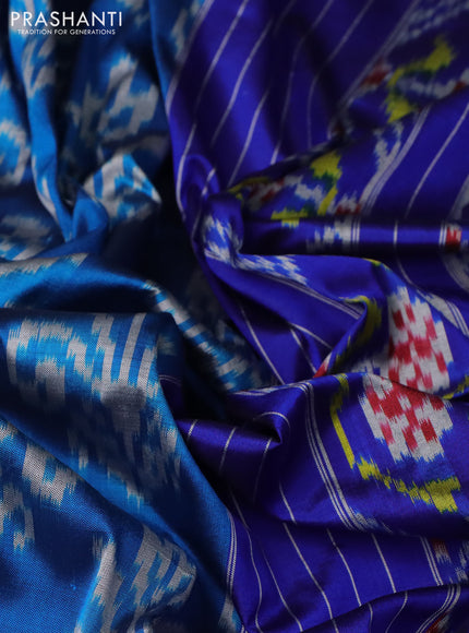 Pochampally silk saree cs blue and blue with allover ikat butta weaves and rettapet woven border