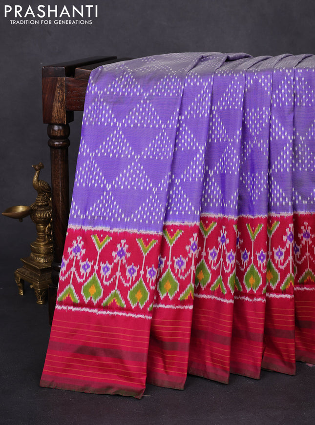 Pochampally silk saree lavender and pink with allover ikat weaves and long ikat woven border