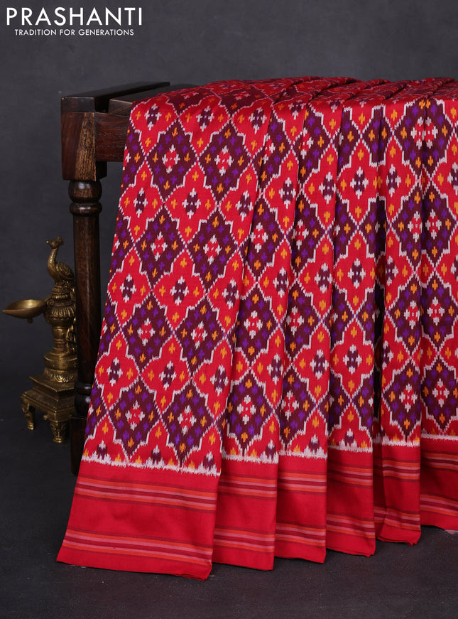 Pochampally silk saree deep maroon red and red with allover ikat weaves and rettapet woven border